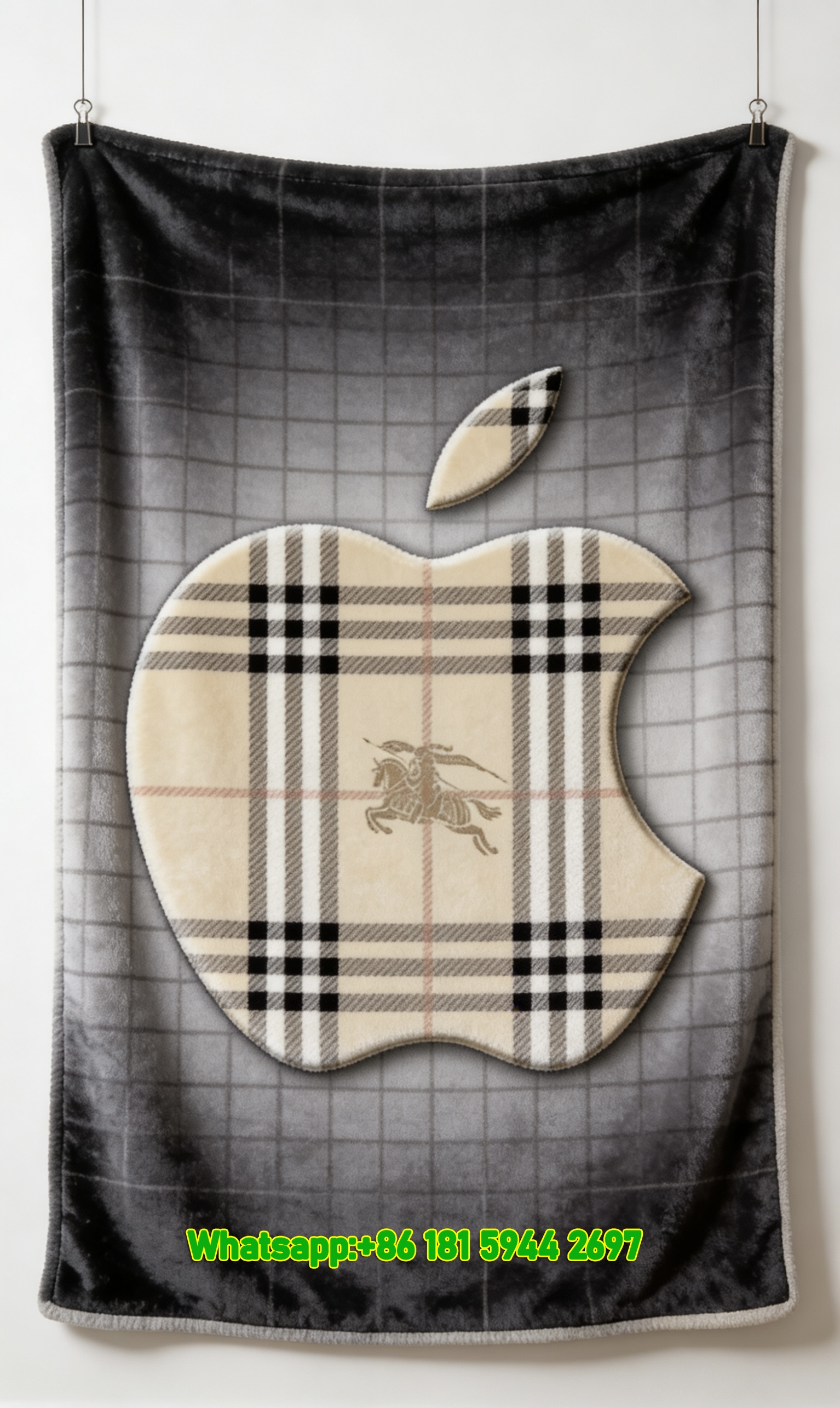 Burberry Plaid Apple Logo Flannel Throw Blanket B111